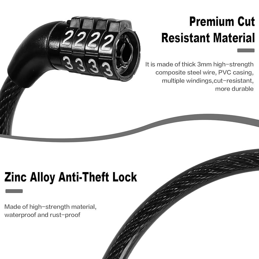 loca♡ Aquzhou Bike Lock Cable, Bike Accessories Bicycle Lock, Bike